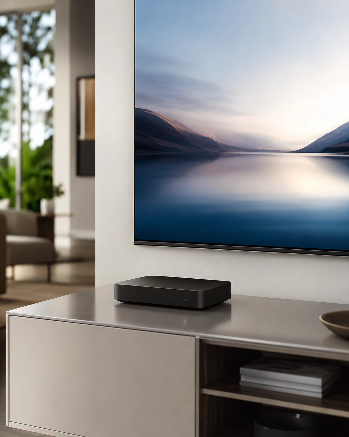Téléviseur existant modernisé par une box TV dans un salon contemporain